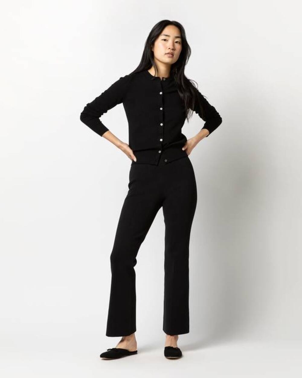 Ann Mashburn Lara Knit Flare Cropped Pants in Black L